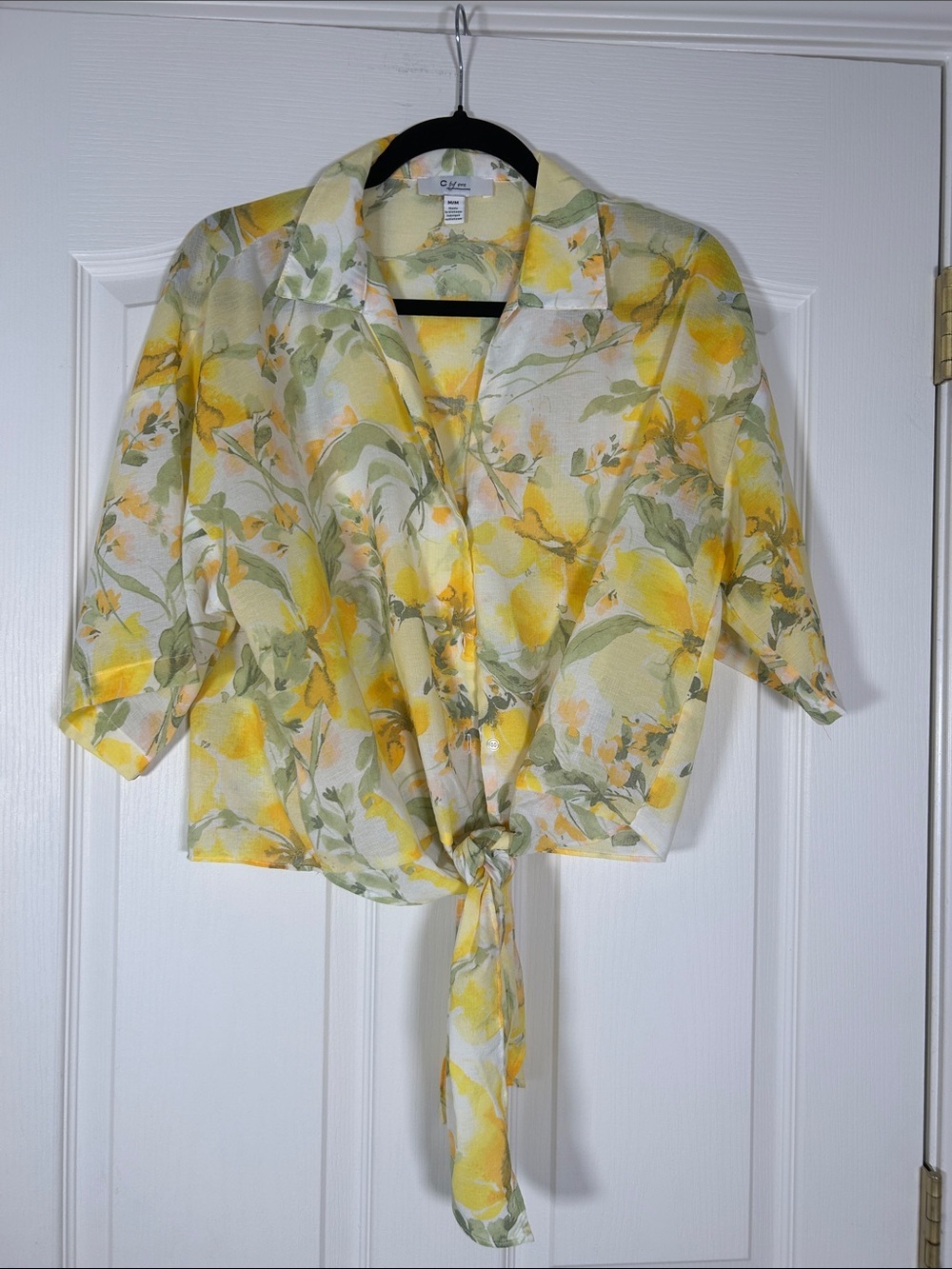C by One Floral Tie-Front Blouse — Yellow & Green size medium